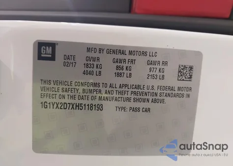 2017 Chevrolet Corvette Grand Sport from USA, damaged, VIN 1G1YX2D7XH5118193